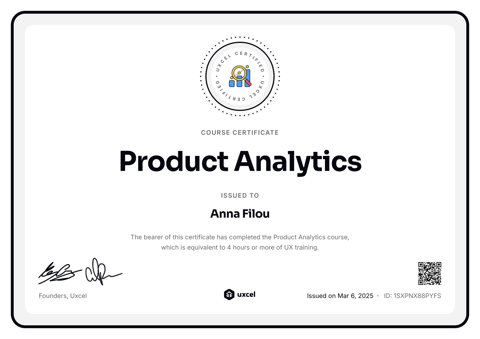 Anna Filou's certificate